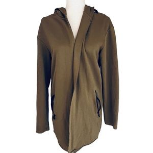 Zara olive green deconstructed hoodie sweatshirt open front size small
